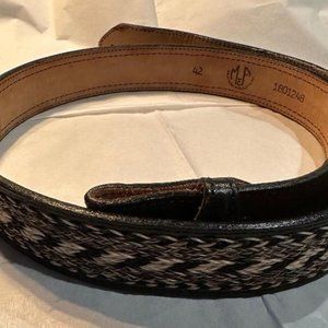 Men's Western Belt Horse Leather & Hair Black, Gray & White M&F